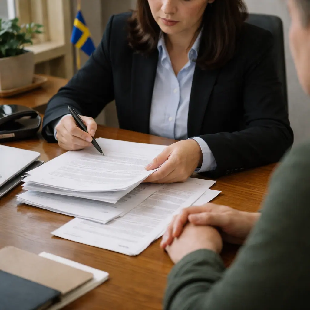 Advokat inom socialrätt i möte med klient